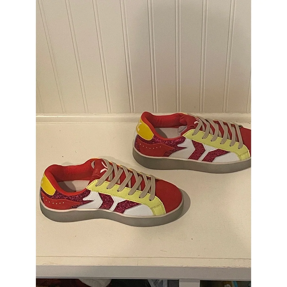 C.O.B.‎ Neon Flare Glitter Wings Red Yellow White Women's Sneakers Size 38